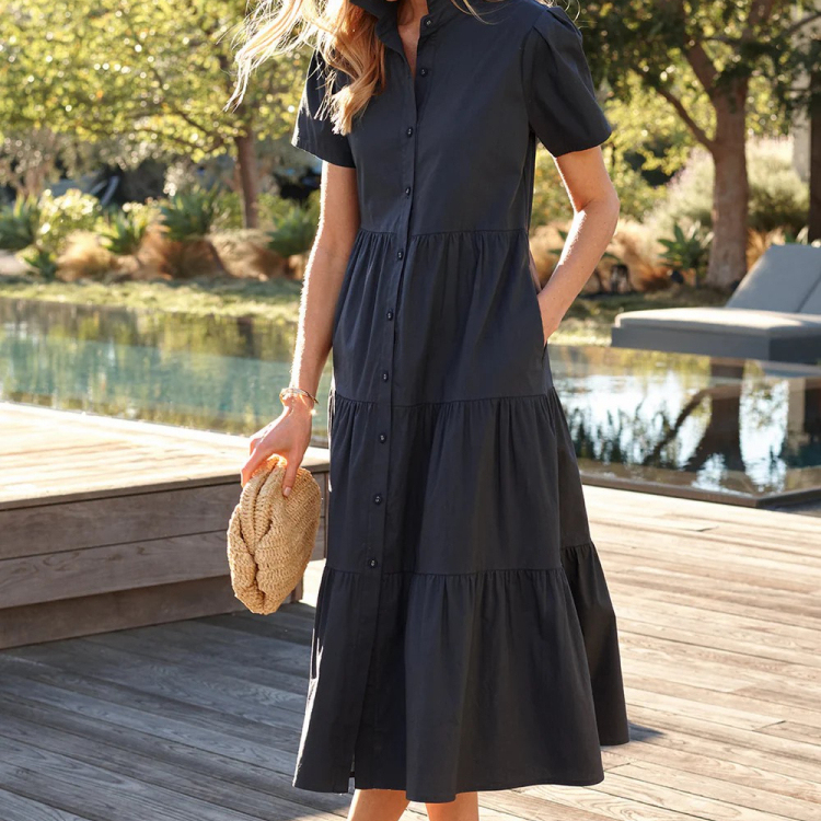 Meiko Evereve Fluffy and Wide Full Button Opening and Closing Design Heavy Industry Layered Cotton Long Dress 118$