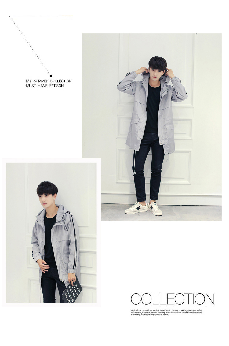 Phần dài áo gió nam Hàn Quốc phiên bản của xu hướng của Slim nam áo khoác mùa xuân mới 2018 áo giản dị trùm đầu đẹp trai