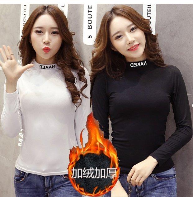 Áo sơ mi nữ chấm bi đen dài tay mùa thu đông ấm áp cộng với áo thun nhung dày hàng đầu với kiểu dáng tự nhiên bó sát cổ chữ V quần áo giữ nhiệt nam