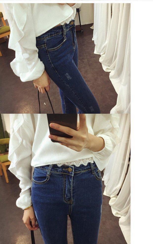Hàn Quốc ulzzang mới lỗ chín điểm quần jean nữ sinh viên phong cách Harajuku quần skinny mỏng quần bò nữ đẹp
