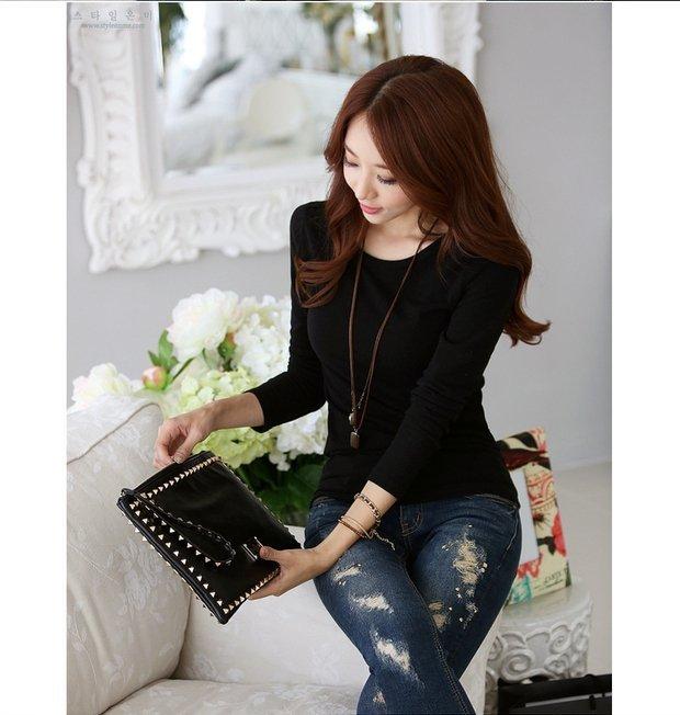 Áo sơ mi nữ chấm bi đen dài tay mùa thu đông ấm áp cộng với áo thun nhung dày hàng đầu với kiểu dáng tự nhiên bó sát cổ chữ V quần áo giữ nhiệt nam