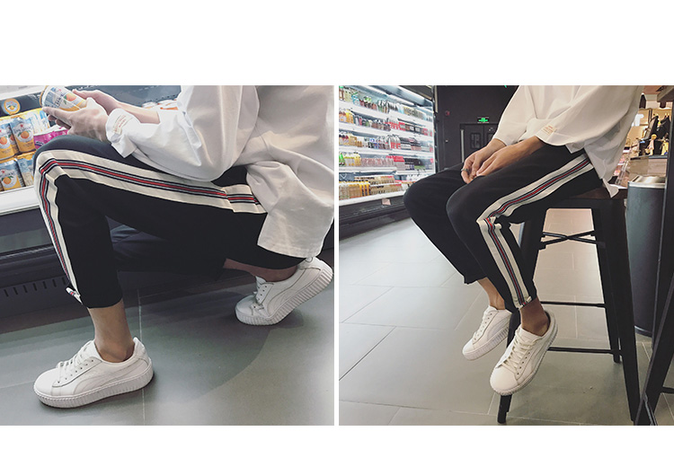 Mùa thu và mùa hè sinh viên Hàn Quốc đàn hồi eo chín điểm chùm quần âu phụ nữ hoang dã loose side feet thể thao quần quần adidas nữ