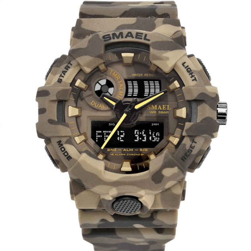 New multi-function LED electronic watch camouflage outdoor military watch sports waterproof double display men and women climbing the mountain to survive