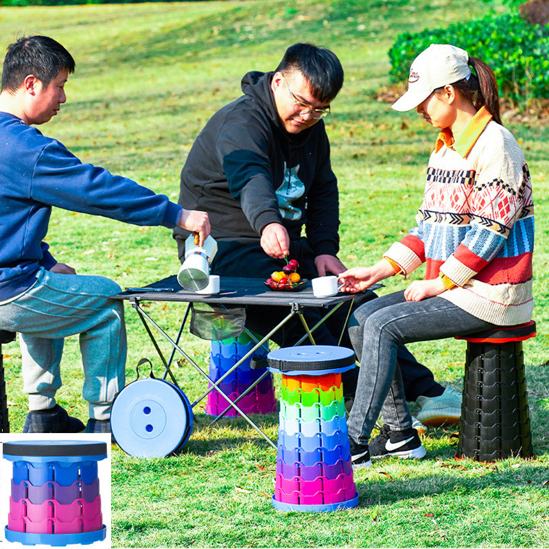 Outdoor folding stool Stool Portable Travel Train Metro Seat Telescopic Plastic Stool Camping Fishing Adjustable Chair