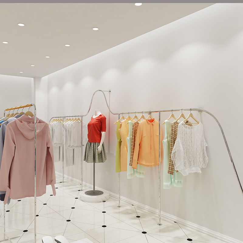 Clothing store display frame floor-to-wall paint drawn wire stainless steel clothes display shelves