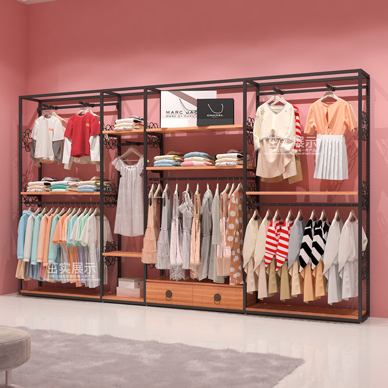 Women's clothing store shelf display stand floor-to-ceiling clothing store overall special display rack wrought iron hanger pajamas rack