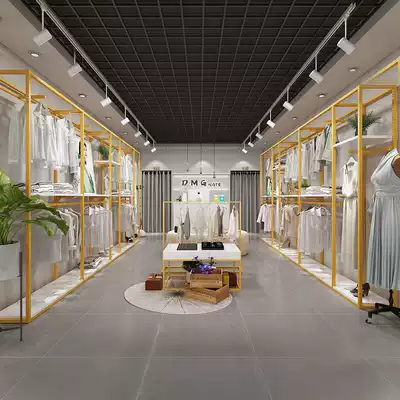 Women's clothing store clothing display rack display rack double floor-standing combination White Gold hanger iron shelf display rack