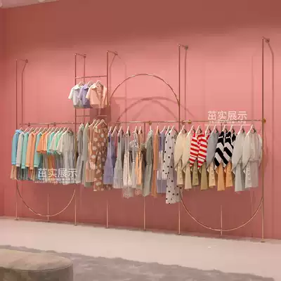 High-end women's clothing store display rack clothing store display rack gold Iron creative shelf floor standing wall shelf