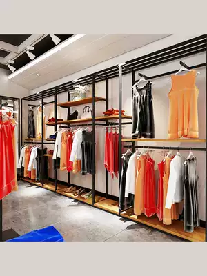 High-end women's clothing store shelf display rack women's clothing store wall with lamp hanger display cabinet floor-standing hanger