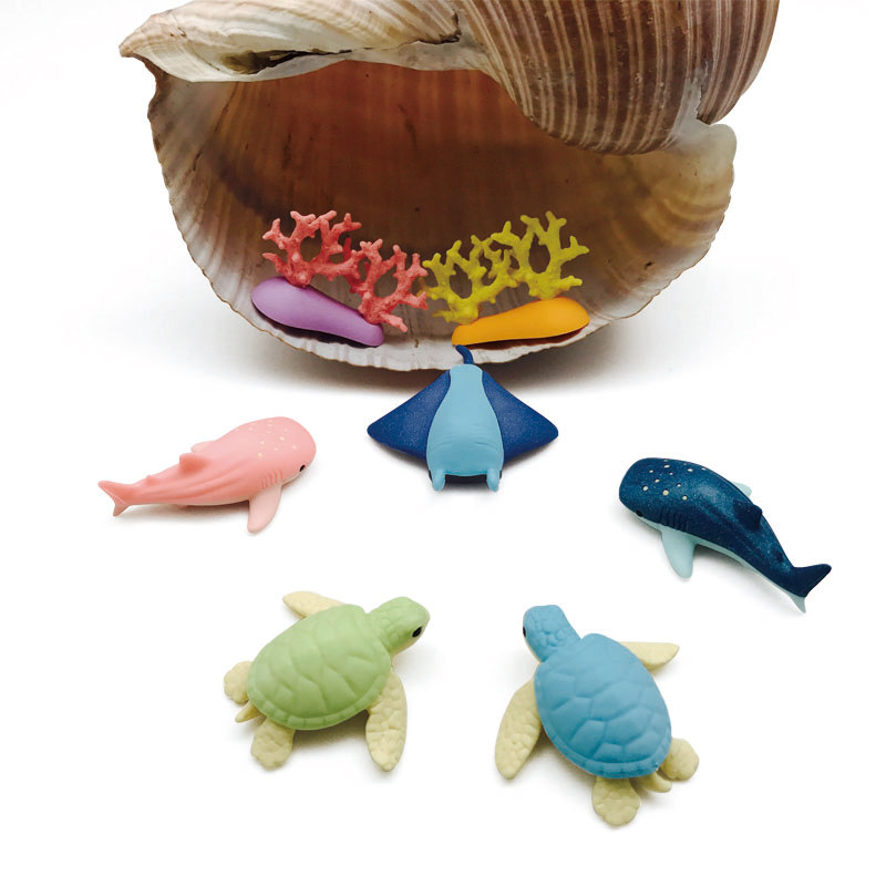 Japan imported IWAKO Iwasawa fun eraser marine animal aquarium set whale dolphin turtle simulation modeling cartoon rubber gift children gift gift stationery