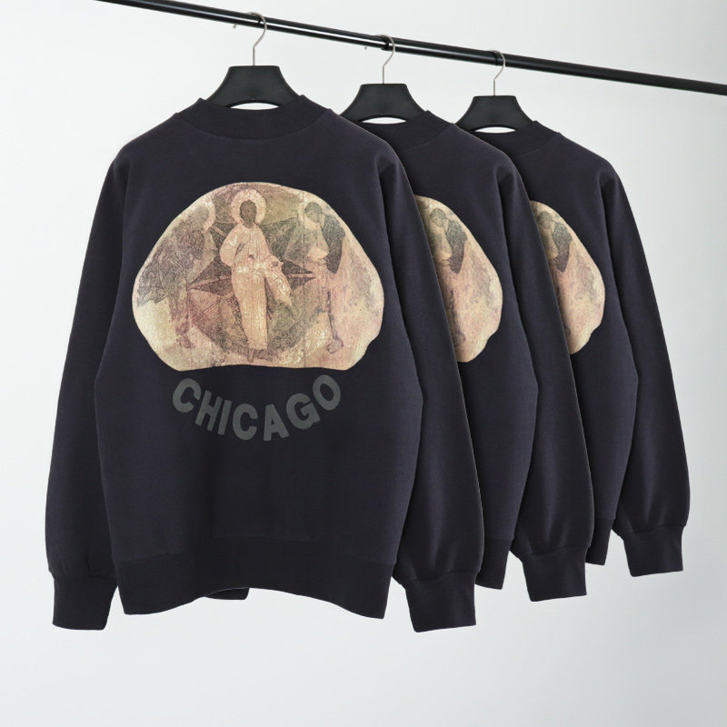 KanyeKANYEJesus is King Three Gods West oil painting sweater long-sleeved foam men's FOG high street loose
