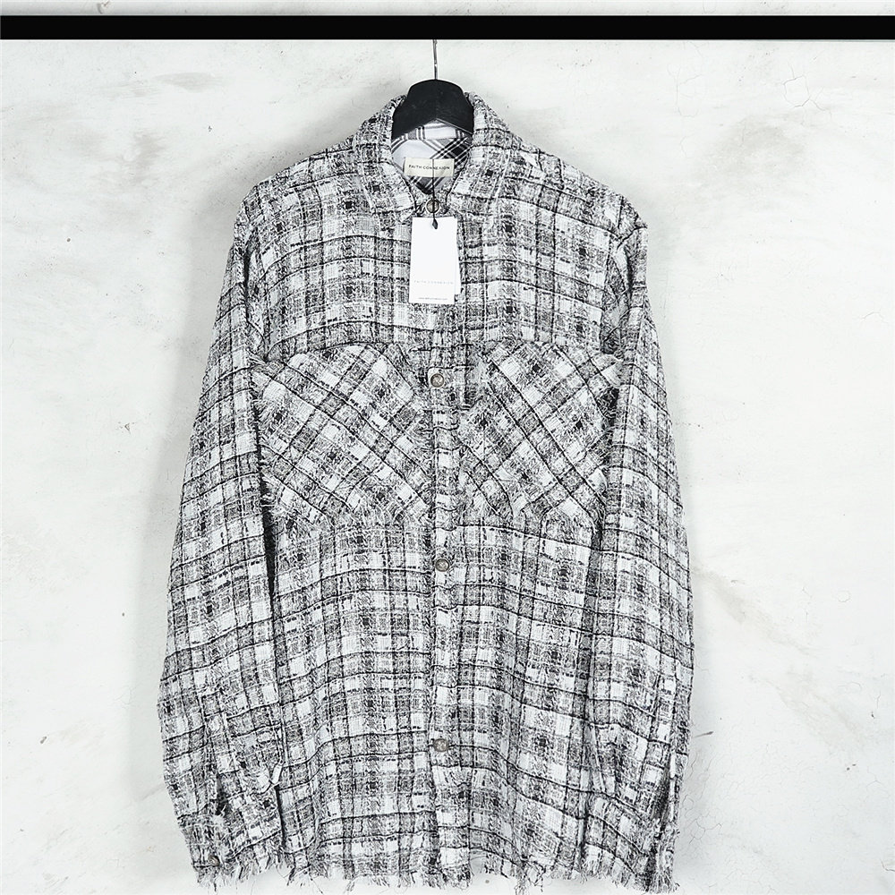 Faith connexion woven shirt FC silver line black and white plaid loose men's and women's long-sleeved small fragrance coat