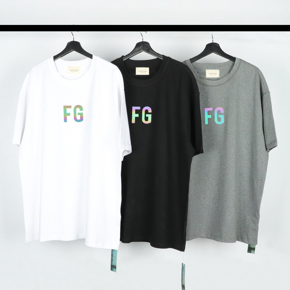 FEAR OF GOD Fugui FG Colorful Reflective Large Size Loose Tide High Street Sign FOGT Shirt Male 6th Short Sleeve