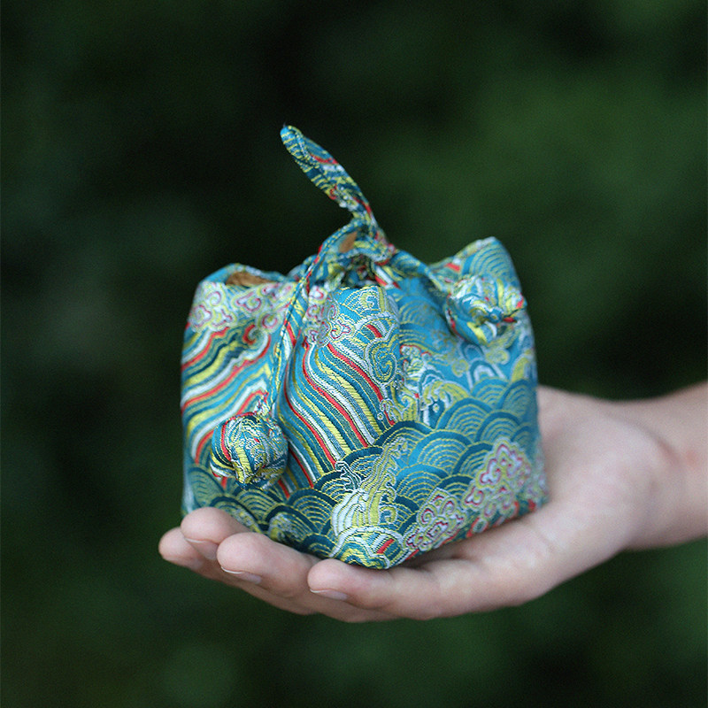 Hand-drawn pocket small cloth bag drawstring bag cup bag cotton and linen master cup single cup tea cup storage bag jewelry bag