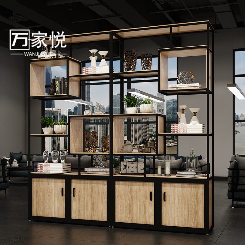LOFT Industrial Wind Solid Wood Iron Art Shelf Partition Dining Room Café HOTEL SHOW SHELF WITH CUPBOARDS