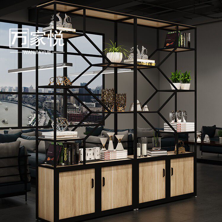 Industrial Wind Genguan Decoration Partition Shelve Shelf With Cabinet LOFT Iron Art Multilayer Plaid Containing Cabinet Ground Floor
