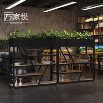 Loft Nordic partition flower rack Restaurant decoration rack display rack Wrought iron office simple solid wood floor shelf