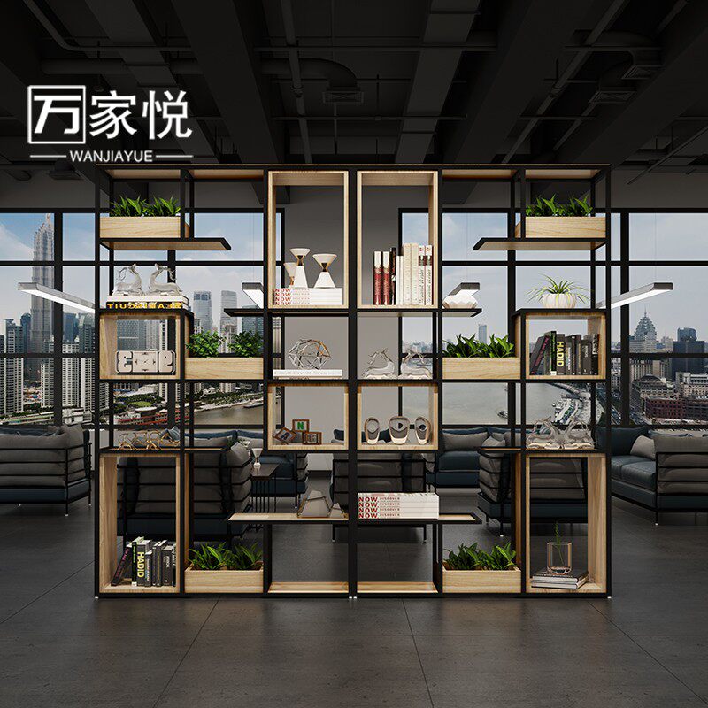Office partition shelf bookshelf wrought iron lattice studio partition screen hollow storage porch floor