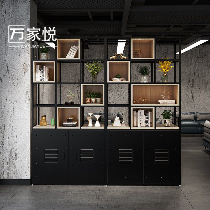 LOFT industrial style hollow wrought iron partition shelf office file cabinet bookcase bookshelf floor with cabinet