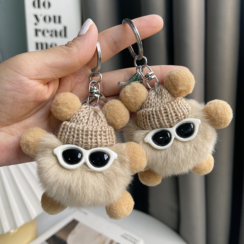 Cute Rex Rabbit Fur Plush Toy Keychain for Backpacks and Car Keys