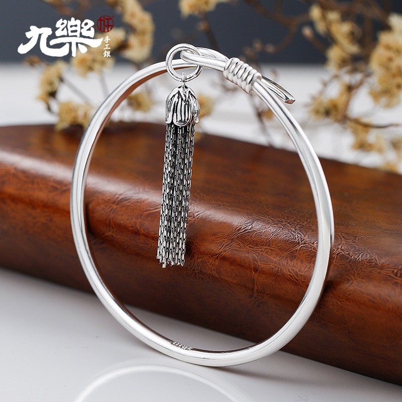 The new pure silver bracelet female s999 foot bell lussou ring solid opening student light face fresh Sen department honey
