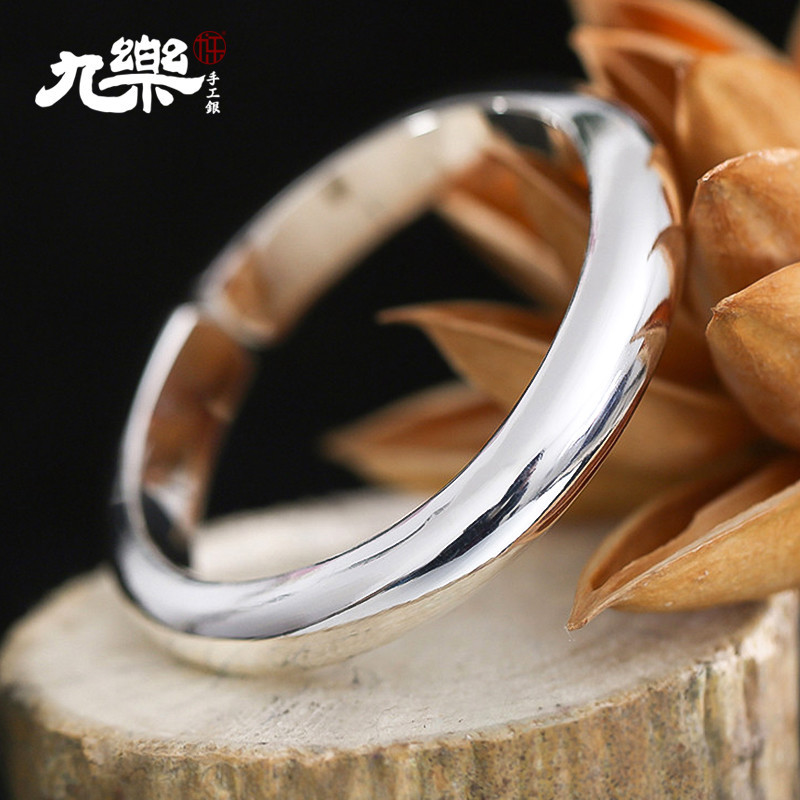 Jiule Pure Silver 999 Smooth Surface Bracelet for Women, Classic Open Solid Half-Circle Noble Lady Pure Silver Bracelet, Gift for Mom