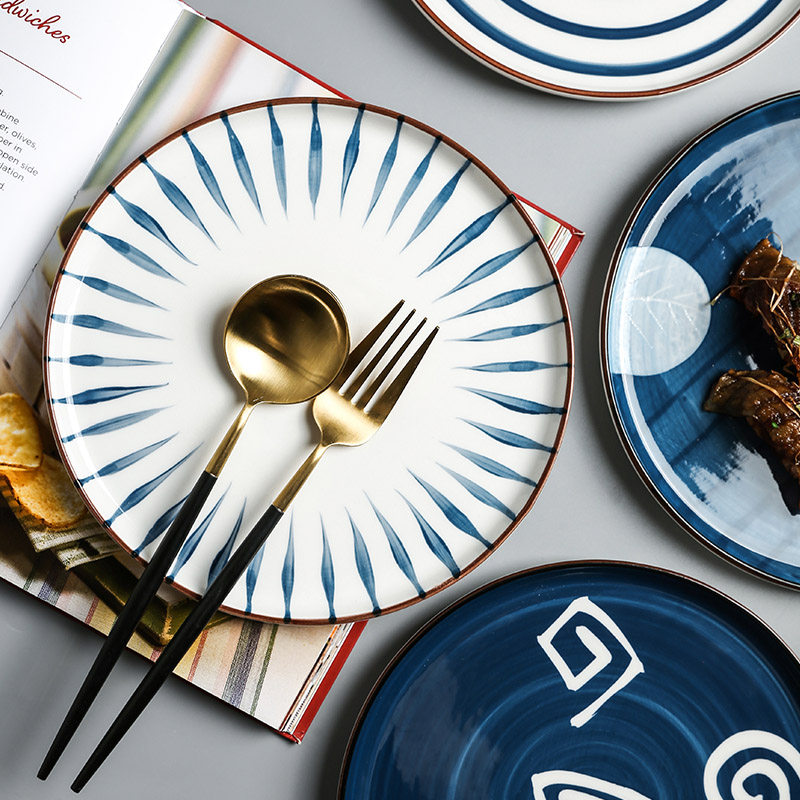 Shari Japanese vintage hand-painted ceramic steak Western plate Dish plate Flat plate disc Breakfast dessert Salad Swing plate