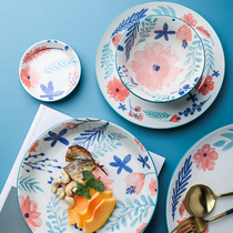 Sheli creative green plant ceramic tableware Rice bowl dish plate Noodle bowl taste plate Household exquisite dishes Soup set dishes