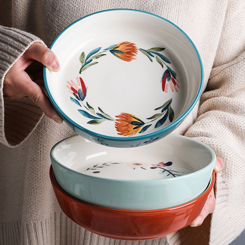 Schery Four Seasons Glaze Lower Color ceramic cutlery Home Dish Dinner Plate Soup Bowl Large Bowl of Blister Noodle Bowl Fruit Salad Bowl Cutlery