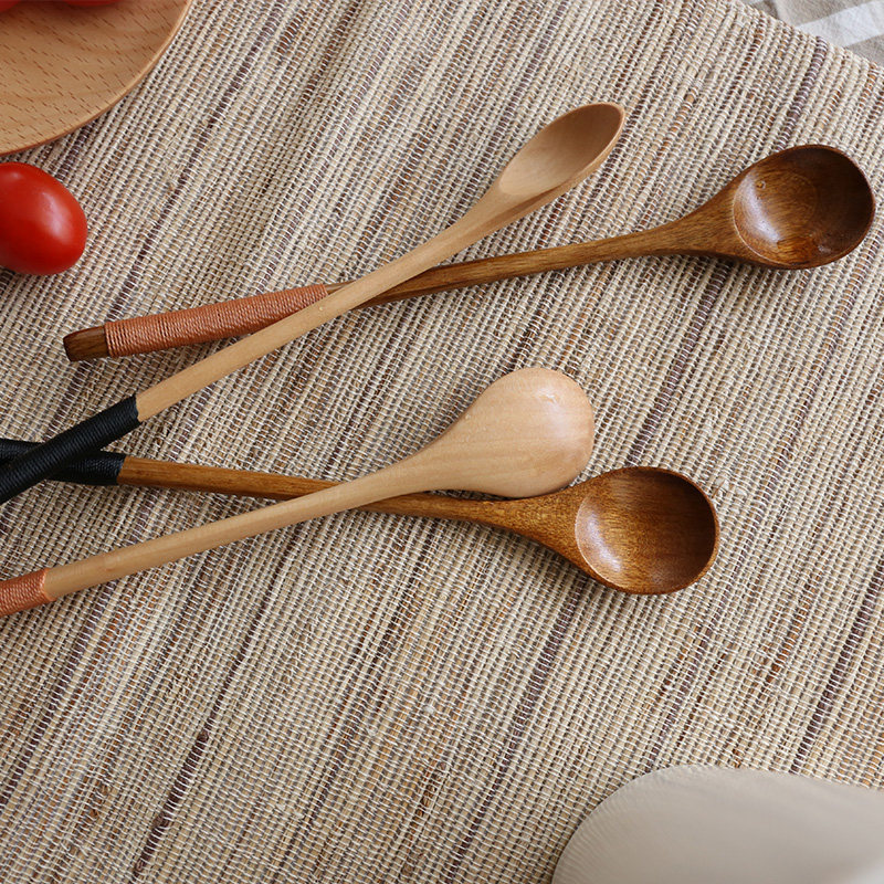 Shery long handle stirring spoon ice cream honey sweet spoons coffee stirring small wooden spoon solid wood cold drink spoon
