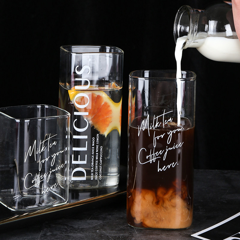 Sheri INS Nordic English Heat-resistant glass-cup square water cup Milk Cup cup Cup Cup Cup Cup Cup