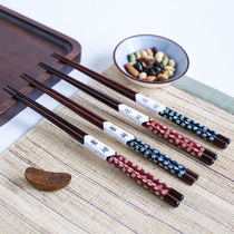 Sheri Style Pointed Cherry Blossom Curry Wood Natural Solid Wood Chopsticks Wood Chopsticks Cutlery Sushi Chopsticks 10 Double Suit