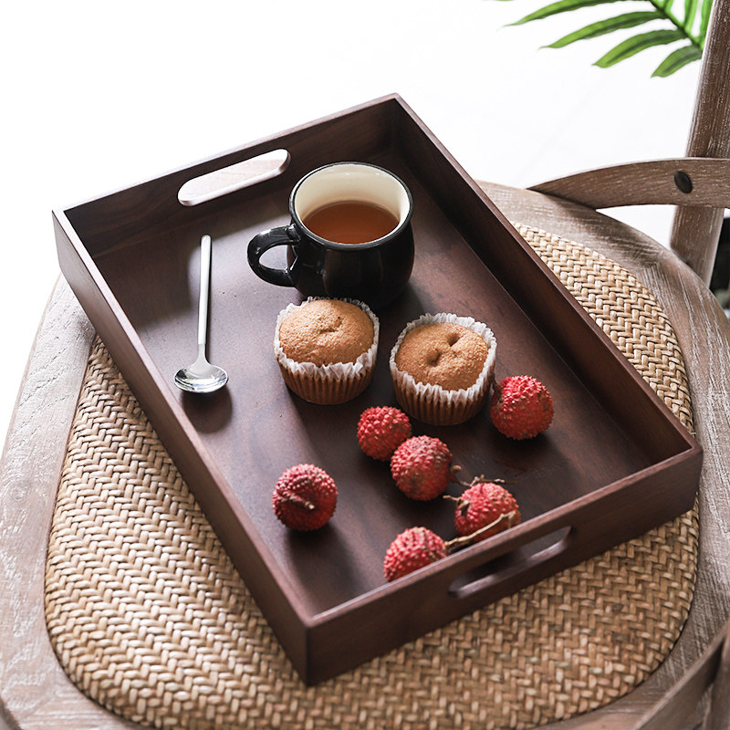Sheriri Style Black Walnuts Wood Solid Wood Tea Tray With Handle Breakfast Refreshment Tray Tea Tray Tea Table Water Cup Containing Tray