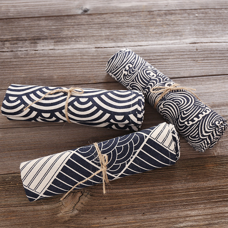 Sherry Day Style Cotton Hemp Cloth Art Blue Wavy floating Painted Geometric Linen Mat table cloth Dining Cloth