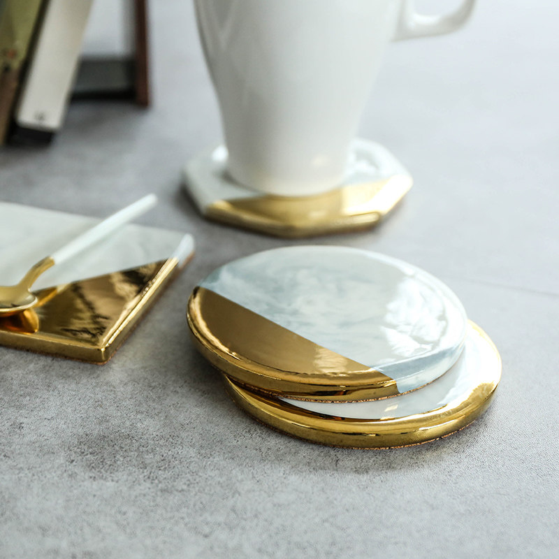 Shereau Style Creative Marble Coffee Cup Cushion Gilded Round Tea HEAT INSULATION MAT SWING PAT FOR HOME TABLE MAT Q