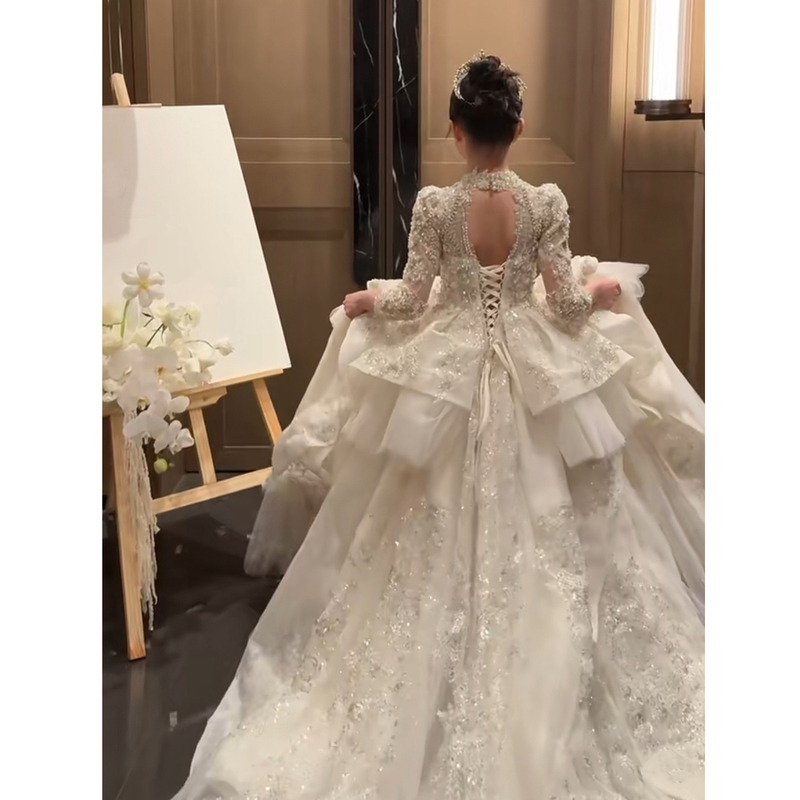 Girls' Hostess Birthday Runway Evening Dress 2026 Winter Children's High-End Light Luxury Piano Performance Princess Long Dress