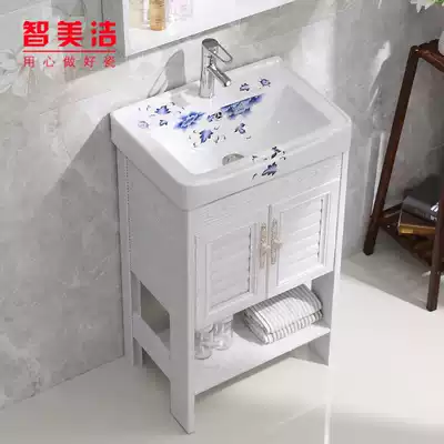 Small apartment ceramic washbasin Space aluminum bathroom cabinet Floor-to-ceiling washbasin Powder room Balcony integrated washbasin