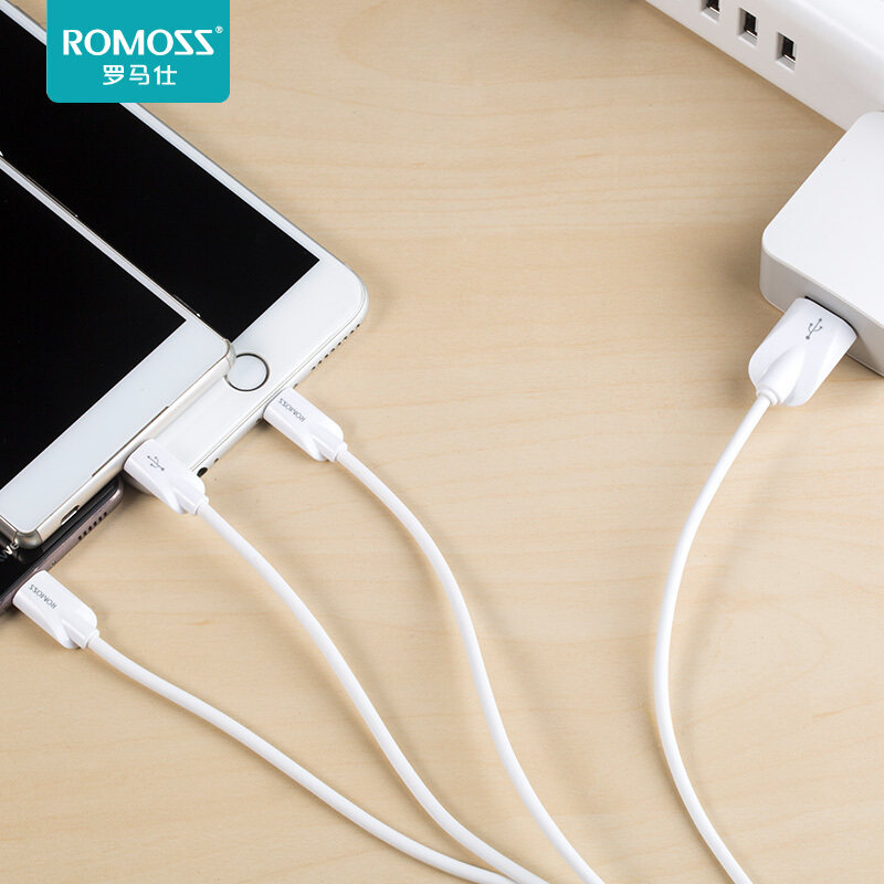 ROMOSS Romans data cable is suitable for Apple Android Type-C mobile phone tablet universal three-in-one charging cable car USB cable flagship authorized mobile charging cable can be customized logo