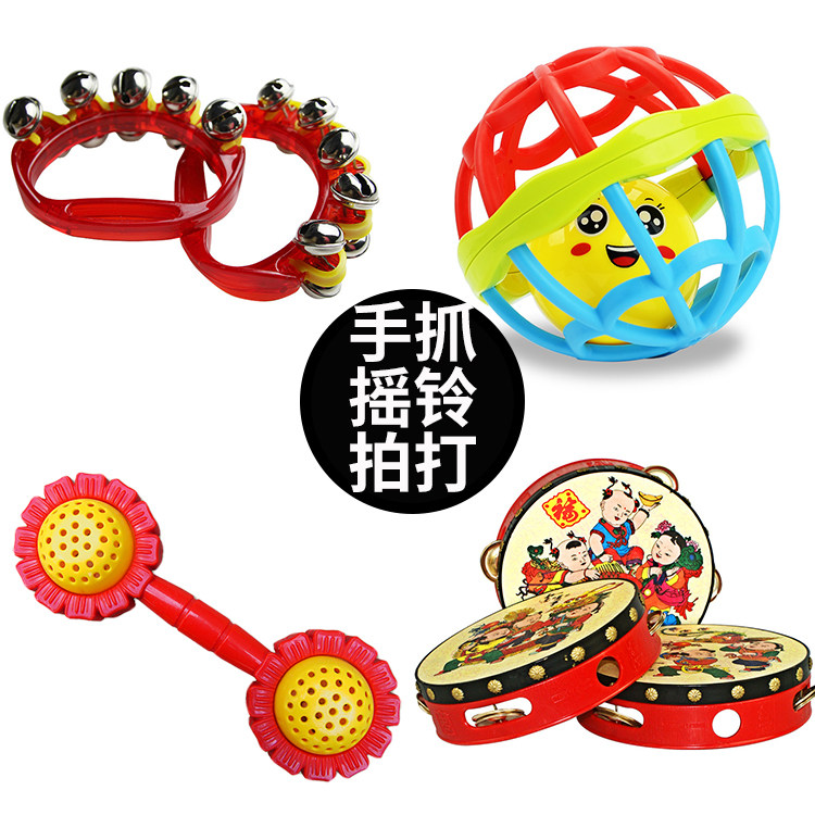婴幼儿玩教具 摇铃手铃手环铃手握铃 木质摇铃沙锤拨浪鼓
