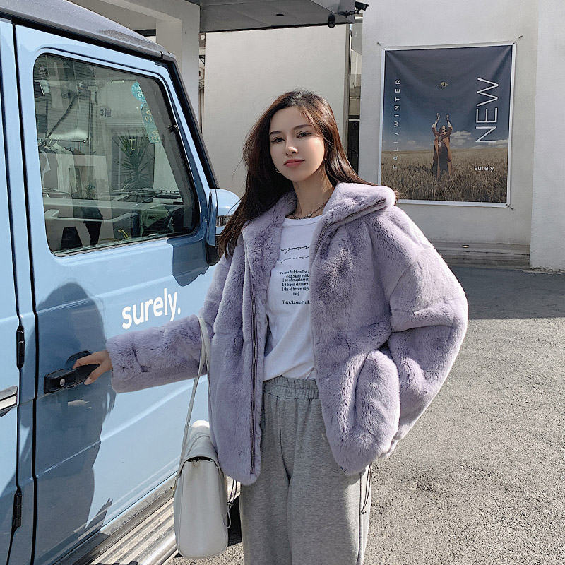 2021 autumn and winter new Sydney money lady Rex rabbit hair medium and long version fur young style fur coat women