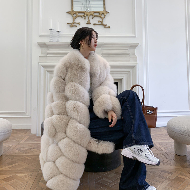 2022 new real fox fur coat fur one-piece fashion high-end long version young coat women's winter