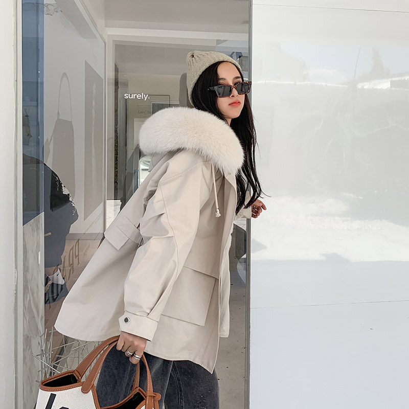 2020 New Rex Rabbit Fur Fur Detachable Liner Pie Overcome Genuine Fox Fur Collar Mid-Length Jacket Women's Winter