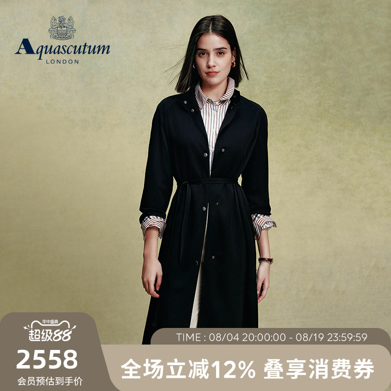 Aquascutum/Yageshidan Spring and Summer New Women's Fashion Casual Black Drape Trench Coat with Elegant Style Aquascutum/Yageshidan Spring and Summer New Women's Fashion Casual Black Drape Trench Coat with Elegant Style