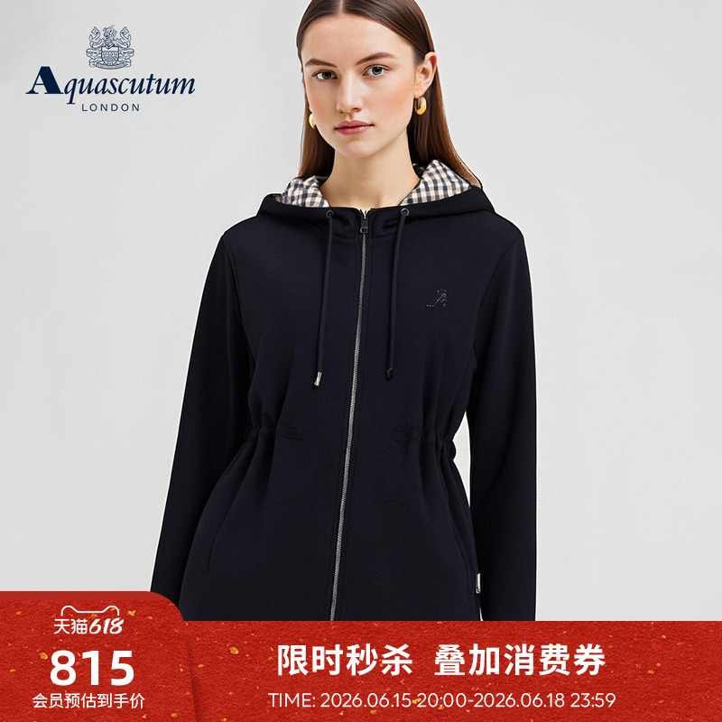 Aquascutum/Aquascutum's New Autumn and Winter Women's Fashion Simple Slim-Fit Cardigan Hooded Sweatshirt with a Stylish Look Aquascutum/Aquascutum's New Autumn and Winter Women's Fashion Simple Slim-Fit Cardigan Hooded Sweatshirt with a Stylish Look