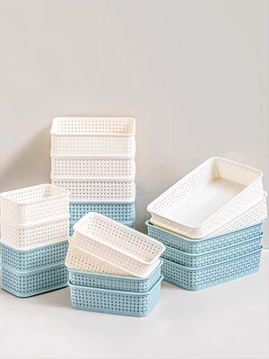 Bamboo-like woven desktop storage frame basket, small office plastic organizing basket, storage box, mini cosmetics storage box