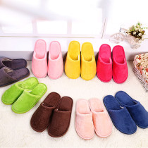 Spring home cotton slippers for men and women daily use bedroom flat-bottomed baotou living room hospitality lightweight mute plush solid color