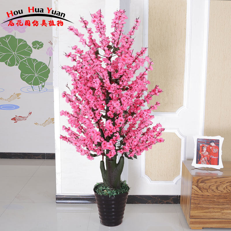 Fake Flower Emulation Flower Living Room Hotel Interior Decoration Floor Bonsai Potted Plant Pendulum Pieces Emulation Plant Fake Tree Peach Blossom Trees