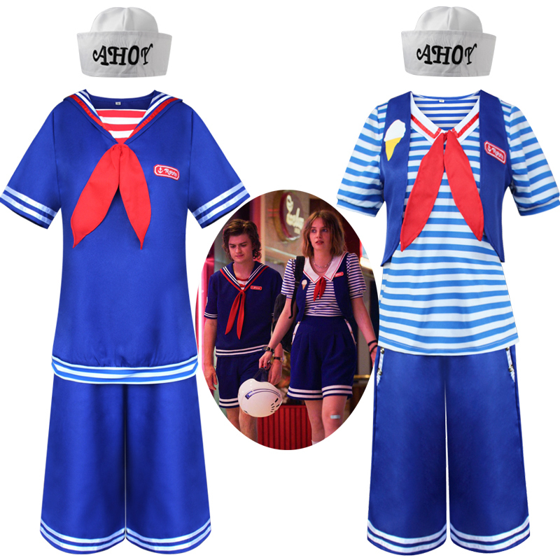 American Tv Series Stranger Things 3 Ice Cream Shop Clerk Halloween Adult Male and Female Student Navy Sailor Costume Cosplay