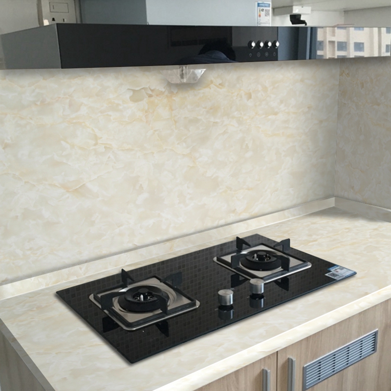 Imitation marble kitchen anti-oil sticker waterproof overall cabinet mildew-proof refurbished adhesive tile white wall cabinet hearth with cling film