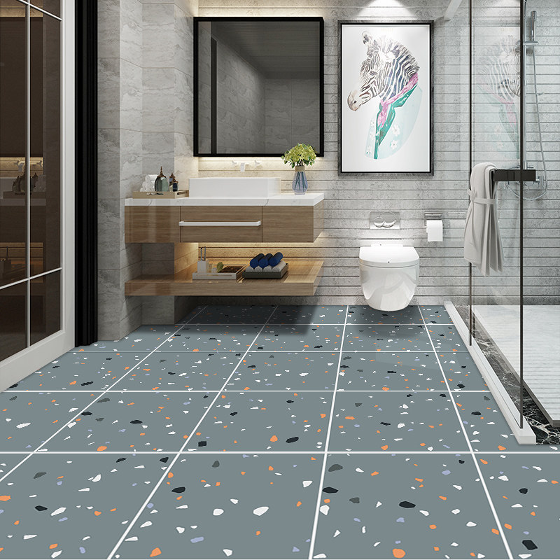 Extra thick bathroom powder room ground renovation stickers waterproof non-slip wear-resistant decorative floor stickers self-adhesive wall stickers